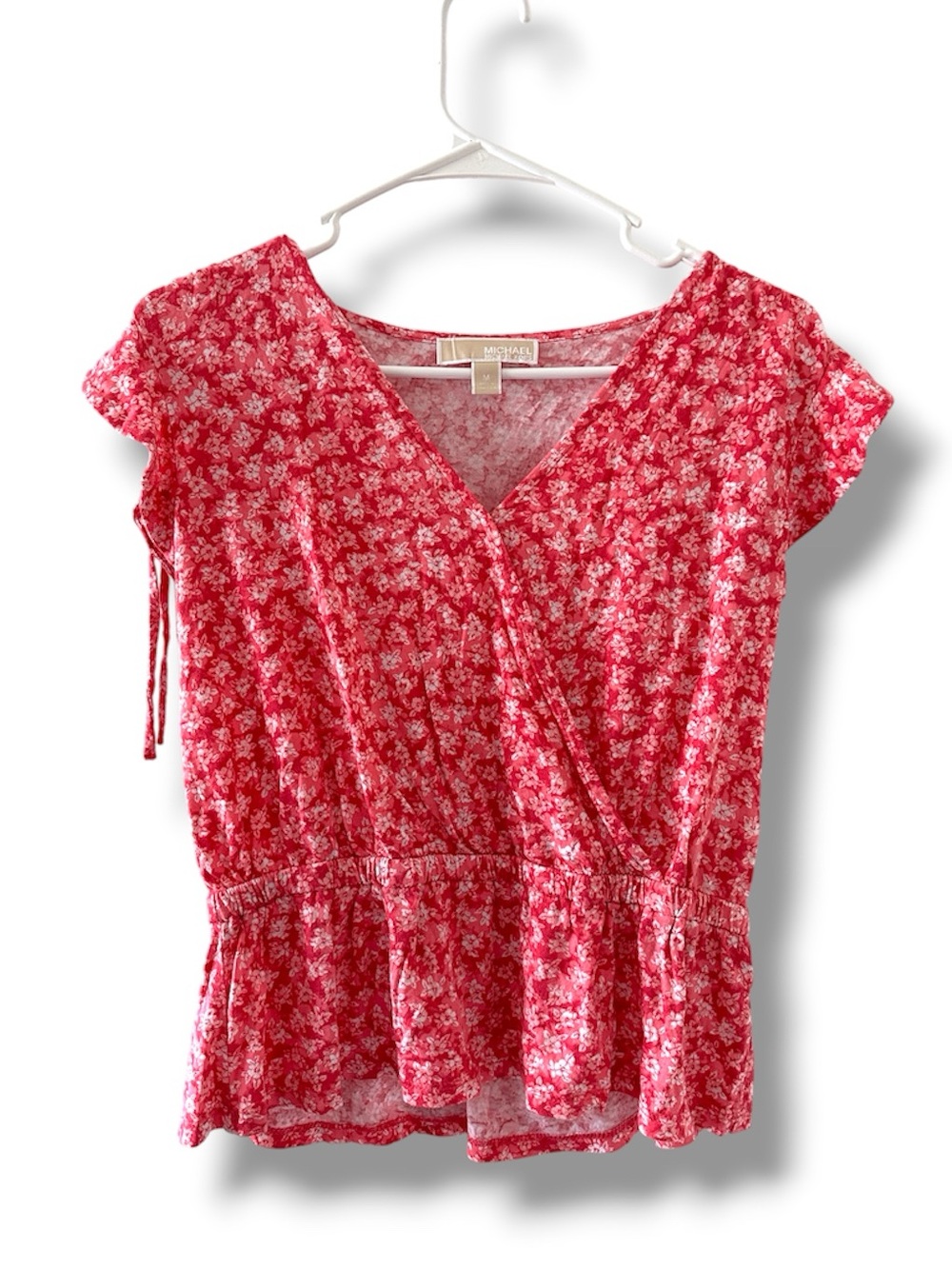 Michael Michael Kors Pink Floral Faux Wrap Top Women's Size Medium Spring Girly